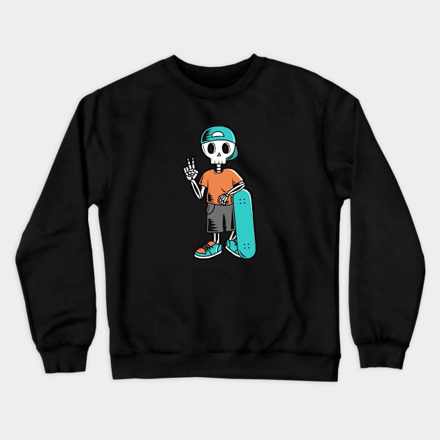 Skater Skeleton Kid with Backwards Hat Crewneck Sweatshirt by SLAG_Creative